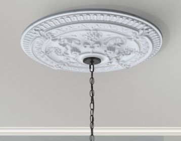 White Scroll Rose Chandelier Ceiling Medallion 26 Inch Dia