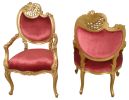 Red Pair of French Rococo Fireside Chairs