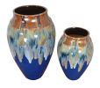 Blue Fusion Glazed Vase Set of 2