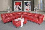 Classic Chesterfield Red Sectional with Ottoman(KIT)