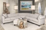 Classic Chesterfield Dark Linen Sectional with Ottoman (KIT)