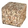 Oyster Cross Cut Random Solid Wood Square Ottoman Stool Table 17.75" Tall