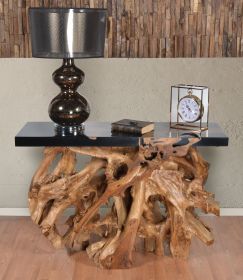48 Inch Teak Root Console Black Resin