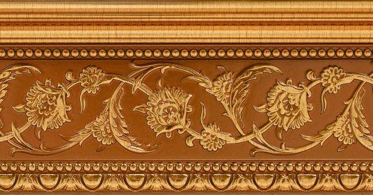 Gold Floral on Wood Tone Crown Molding 92 Inch