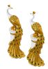 Golden Emerald Peacocks on Pedestal Set of 2