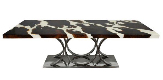Bayshore Artistic Floating Teak Table with Stainless Stee Base