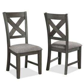 Transitional Farmhouse 2pc Set Dining Chair Gray Upholstered Seat X-Back Design Dining Room Wooden Furniture