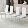 White 4-piece set of PVC leather chairs with electroplated metal legs. Armless high back dining chairs and office chairs. Suitable for restaurants, li