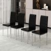 Black 4-piece set of PVC leather chairs with electroplated metal legs. Armless high back dining chairs and office chairs. Suitable for restaurants, li