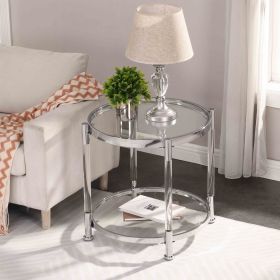 W82153571 Contemporary Acrylic End Table, Side Table with Tempered Glass Top, Chrome/Silver End Table for Living Room&Bedroom