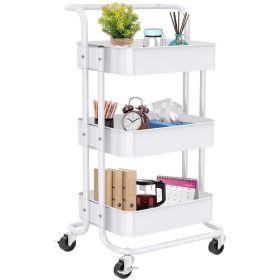 Werseon Rolling Cart with Wheels Bath Cart Organizer Cart Rolling Metal Tissue Cart Handle - White