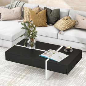 ON-TREND Contemporary Rectangle Design Living Room Furniture, Modern High Gloss Surface Cocktail Table, Center Table for Sofa or Upholstered Chairs, 4