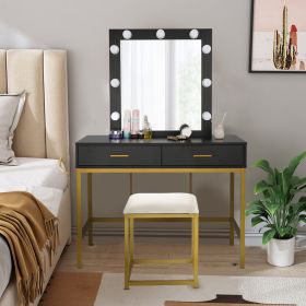 Single Mirror With 2 Drawers And Light Bulbs, Steel Frame Dressing Table Black