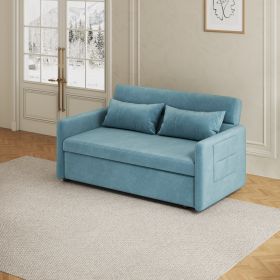 2120 Sofa Pull Out Bed Included Two Pillows 54" Velvet Sofa for Small Spaces Teal