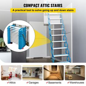 VEVOR Attic Steps Pull Down 12 Steps Attic Stairs, Alloy Attic Access Ladder, Blue Pulldown Attic Stairs, Wall-mounted Folding Stairs for Attic, Retra