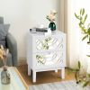 FCH 45*30*60cm MDF Spray Paint, Smoked Mirror, Two-Drawn Carving, Bedside Table, White