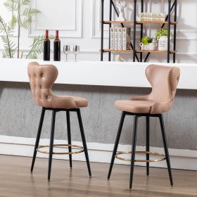 A&A Furniture,29" Modern Leathaire Fabric bar chairs,180¬∞ Swivel Bar Stool Chair for Kitchen,Tufted Gold Nailhead Trim Gold Decoration Bar Stools wit