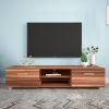 Walnut TV Stand for 70 Inch TV Stands; Media Console Entertainment Center Television Table; 2 Storage Cabinet with Open Shelves for Living Room Bedroo