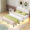 Queen Size Upholstery Platform Bed with PU Leather Headboard and Support Legs,Underbed LED Light,Beige