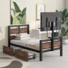 Twin Size Metal Platform Bed with MDF Headboard and Footboard,Two Storage Drawers and Rotatable TV Stand,Black