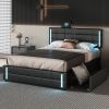 Queen Size Upholstered Platform Bed with LED Lights and USB Charging, Storage Bed with 4 Drawers, Black(Old SKU:WF302558AAB)