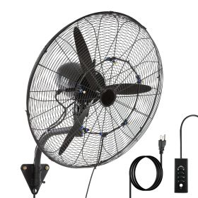 24 Inch Misting Wall Mount Fan, IP44 Waterproof Outdoor Fan, Powerful Cooling and Refreshing Mist, Adjustable Speeds, 180 Degree Oscillation,Black