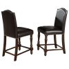 Traditional Style Counter Height Dining Side Chair 2pc Set Espresso PU Leather Upholstered Seat Dark Espresso Brown Finish Nailhead Trim Turned Front