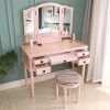 Dresser Three-Fold Square Mirror Drawers Roman Column Table/Stool Fluorescent Pink