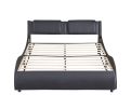 Full Size Upholstered Faux Leather Platform Bed with LED Light Bed Frame with Slatted - Black