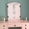 Dresser Three-Fold Square Mirror Drawers Roman Column Table/Stool Fluorescent Pink