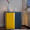 Bedside Tables with LED Farmhouse Gray Nightstand Tables with Glass Shelves Led End Table for Living Room (Yellow & Blue)