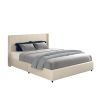 Anna Queen Size Ivory Velvet Upholstered Wingback Platform Bed with Patented 4 Drawers Storage, Modern Design Headboard with Tight Channel, Wooden Sla