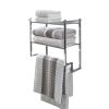 2 Tier Wall Mounted Towel Rack Stainless Steel Bathroom Storage Shelf