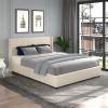 Anna Queen Size Ivory Velvet Upholstered Wingback Platform Bed with Patented 4 Drawers Storage, Modern Design Headboard with Tight Channel, Wooden Sla