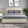 Anna Queen Size Ivory Velvet Upholstered Wingback Platform Bed with Patented 4 Drawers Storage, Modern Design Headboard with Tight Channel, Wooden Sla