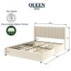 Anna Queen Size Ivory Velvet Upholstered Wingback Platform Bed with Patented 4 Drawers Storage, Modern Design Headboard with Tight Channel, Wooden Sla