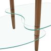 Transparent Oval glass coffee table, modern table in living room Oak wood leg tea table 3-layer glass table