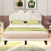 Queen Size Upholstery Platform Bed with PU Leather Headboard and Support Legs,Underbed LED Light,Beige