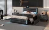 Queen Size Upholstered Platform Bed with LED Lights and USB Charging, Storage Bed with 4 Drawers, Black(Old SKU:WF302558AAB)