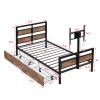 Twin Size Metal Platform Bed with MDF Headboard and Footboard,Two Storage Drawers and Rotatable TV Stand,Black