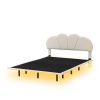 Queen Size Upholstery Platform Bed with PU Leather Headboard and Support Legs,Underbed LED Light,Beige