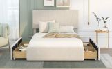 Full Size Upholstery Platform Bed with Four Drawers on Two Sides, Adjustable Headboard, Beige(Old SKU: WF291773AAA)