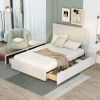 Full Size Upholstery Platform Bed with Four Drawers on Two Sides, Adjustable Headboard, Beige(Old SKU: WF291773AAA)