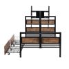 Twin Size Metal Platform Bed with MDF Headboard and Footboard,Two Storage Drawers and Rotatable TV Stand,Black