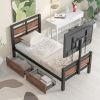 Twin Size Metal Platform Bed with MDF Headboard and Footboard,Two Storage Drawers and Rotatable TV Stand,Black