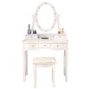 FCH With Light Bulb Single Mirror 5 Drawer Dressing Table White(=60709581)