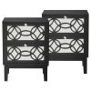 FCH 2pcs 45*30*60cm MDF Spray Paint, Smoked Mirror, Two-Drawn Carving, Bedside Table, Black