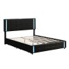 Queen Size Upholstered Platform Bed with LED Lights and USB Charging, Storage Bed with 4 Drawers, Black(Old SKU:WF302558AAB)