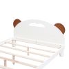 Full Size Platform Bed with Bear Ears Shaped Headboard and LED, Cream White