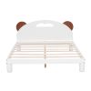 Full Size Platform Bed with Bear Ears Shaped Headboard and LED, Cream White